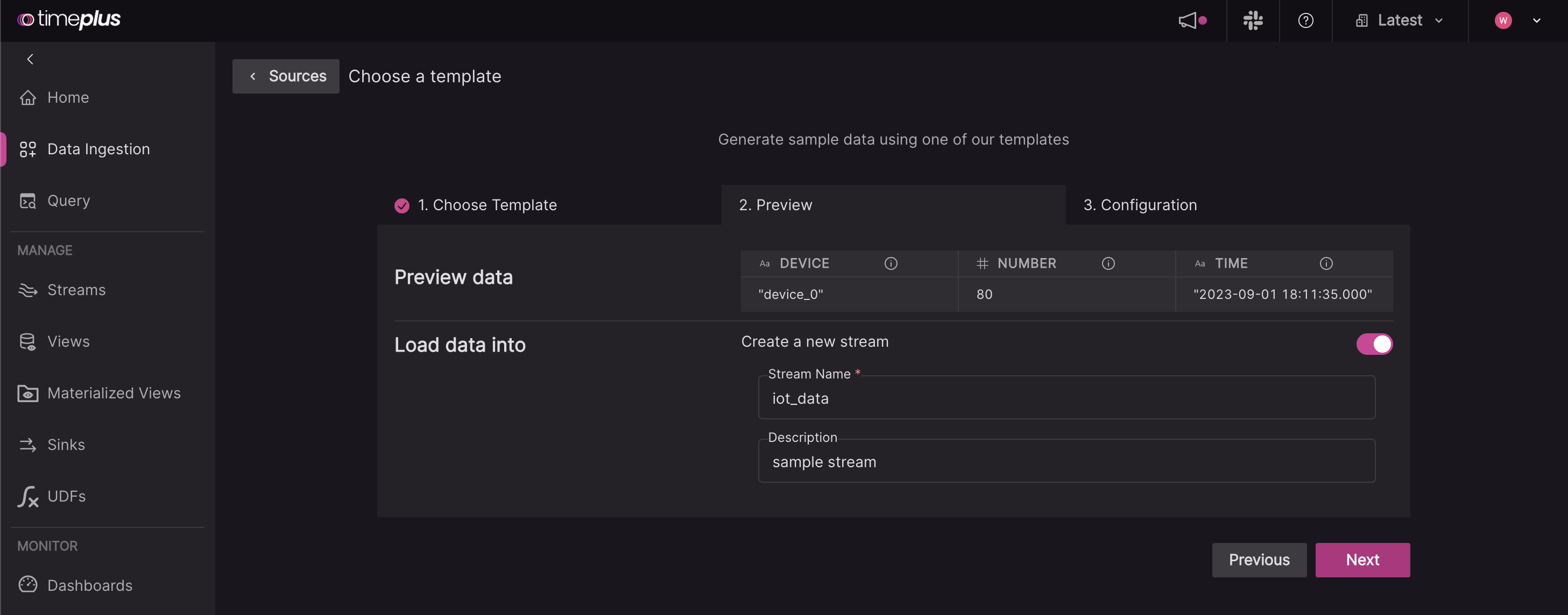 IoT sample data, preview step